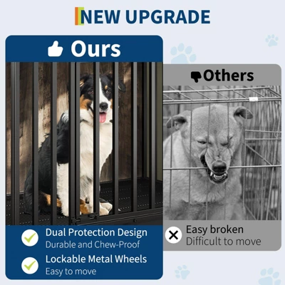 Heavy Duty Dog Crate Furniture With Wheels, 39'' Dog Kennel Furniture With Removable Tray, Wooden Pet Cage Indoor, Decorative Side End Table 6 Heavy Duty Dog Crate Furniture With Wheels, 39'' Dog Kennel Furniture With Removable Tray, Wooden Pet Cage Indoor, Decorative Side End Table - Image 4