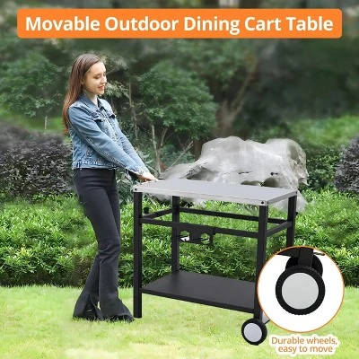 Portable Stainless Steel Outdoor Grill Cart Featuring A Double Shelf, Equipped With Gas Tank Hooks 4 Portable Stainless Steel Outdoor Grill Cart Featuring A Double Shelf, Equipped With Gas Tank Hooks - Image 2