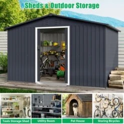 TROPOW 8x10 FT Outdoor Storage Shed, Metal Garden Shed With Lockable Door, And Sloped Roof, Utility Metal Tool Storage Sheds For Backyard, Gray -Furniture GUEST c31a1333 4531 49a9 aee0 499ba703a311