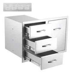 Stainless Steel Outdoor Kitchen Cabinet Door Set - Left Drawer + Right Door , NSF Double Wall, Includes Vent Panel For Grill/BBQ Islands & Fire Pits