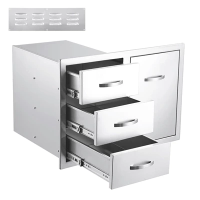Stainless Steel Outdoor Kitchen Cabinet Door Set - Left Drawer + Right Door , NSF Double Wall, Includes Vent Panel For Grill/BBQ Islands & Fire Pits 3 Stainless Steel Outdoor Kitchen Cabinet Door Set - Left Drawer + Right Door , NSF Double Wall, Includes Vent Panel For Grill/BBQ Islands & Fire Pits
