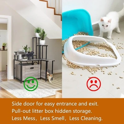 Cat Litter Box Enclosure Furniture With 3-Tier Storage Shelves, Wooden Large Hidden Litter Box Furniture, Modern Style Cat Washroom ,Grey 8 Cat Litter Box Enclosure Furniture With 3-Tier Storage Shelves, Wooden Large Hidden Litter Box Furniture, Modern Style Cat Washroom ,Grey - Image 6