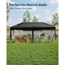 20x10 Pop Up Canopy Tent Outdoor Canopy One-Person Set Up Heavy Duty Commercial Instant Tent Shelter, 6-Sidewall