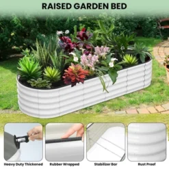 Raised Garden Bed Galvanized Steel - 8x2ft Large Outdoor Planter Box Kit With Wave Design, Open Base & Durable Frame, White -Furniture GUEST c4de546a 9b5a 4e19 b1c9 dfd7b108a0da