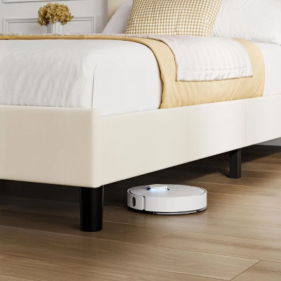 Bed Frame, Upholstered Full Size With Adjustable Headboard - Velvet Tufted Platform Bedframe, No Box Spring Needed, Beige 5 Bed Frame, Upholstered Full Size With Adjustable Headboard - Velvet Tufted Platform Bedframe, No Box Spring Needed, Beige - Image 3