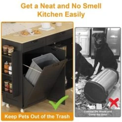 Kitchen Island With Trash Can Storage Cabinet, Kitchen Cart With Drop Leaf, Spice Rack, Towel Rack And Drawer -Furniture GUEST c5b99292 4046 45df a7a6 6ddbdf71ec6c