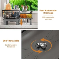 TROPOW Extendable Dish Rack With Drainboard, Dish Drying Rack, V-Shaped Card Slot, Stainless Steel Kitchen Dish Drainer For Sink, Black -Furniture GUEST c6f50eea 5828 4bbe 88a7 d54067dc4585