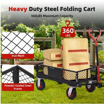 Folding Utility Mesh Steel Garden Carts And Wagons Heavy Duty 360lbs,Folding Utility Wagon Cart W Removable Mesh Sides 8 Folding Utility Mesh Steel Garden Carts And Wagons Heavy Duty 360lbs,Folding Utility Wagon Cart W Removable Mesh Sides - Image 6