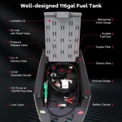Portable Fuel Tank - 116 Gallon With 12V Electric Transfer Pump (10.6 GPM), Auto Shut-Off Nozzle, 360° Swivel Hose For Truck/Tractor/Farm/Marine -Furniture GUEST c77b03c0 9d8a 431b 8fc0 8de882d9c05b