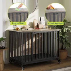 Heavy Duty Dog Crate Furniture With Wheels, 39'' Dog Kennel Furniture With Removable Tray, Wooden Pet Cage Indoor, Decorative Side End Table 13 Heavy Duty Dog Crate Furniture With Wheels, 39'' Dog Kennel Furniture With Removable Tray, Wooden Pet Cage Indoor, Decorative Side End Table -Furniture GUEST c790701a 1c93 46d8 958d 12f1a069f17c
