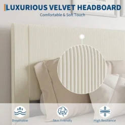 Bed Frame Upholstered Platform Size Bed With Fabric Headboard, Non-Slip And Noise-Free, Wooden/Metal Slats Support -Furniture GUEST c7b9703c ef86 4ef9 aa92 ac94b394008b