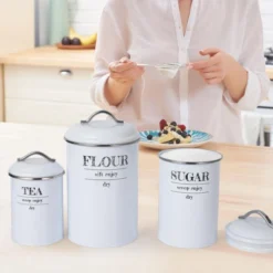 Kitchen Canisters Set, 3 Pcs Vintage Food Storage Containers With Airtight Lids - Farmhouse Coffee Tea Sugar Jars For Countertop -Furniture GUEST c8085bba 05ac 46bf b60b 42d5311ac058
