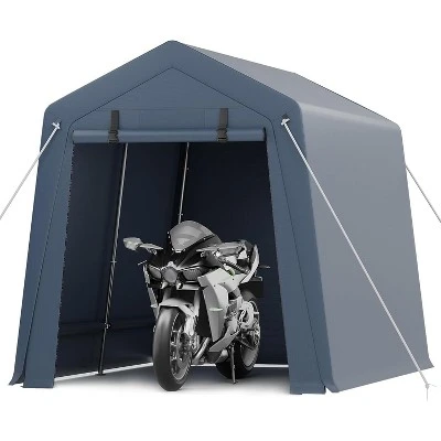 Storage Shed, Portable Carport 7x12FT - Outdoor With Roll-up Zipper Door, Windows, Waterproof Tarp For Motorcycle, Bike, Garden Tools 10 Storage Shed, Portable Carport 7x12FT - Outdoor With Roll-up Zipper Door, Windows, Waterproof Tarp For Motorcycle, Bike, Garden Tools - Image 8