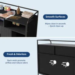 Cat Litter Box Enclosure With Metal Frame And Dual Storage Shelves, Modern Hidden Litter Box Furniture Indoor Cat House, Side Table Style,Black -Furniture GUEST c8f23a2e fcc7 4e78 a170 85dbdc96235a