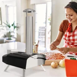 12-Inch Stainless Steel Outdoor Pizza Oven With Wood Pellet And Pizza Stone - Portable Wood Fired Pizza Stove