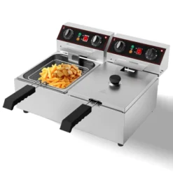 Deep Fryer, 20.7QT Electric Countertop Fryer With 2 Baskets & Lids - 6000W Dual Tank For Restaurant Kitchen
