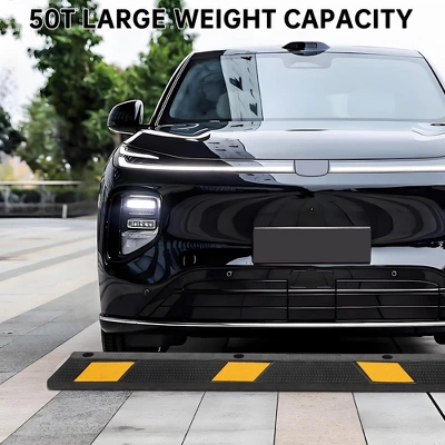 Parking Stoppers, 2 Pack 72'' Garage Wheel Stoppers - Heavy Duty Rubber Curb With Reflective Stripe, Installation Kit For Cars Trucks 4 Parking Stoppers, 2 Pack 72'' Garage Wheel Stoppers - Heavy Duty Rubber Curb With Reflective Stripe, Installation Kit For Cars Trucks - Image 2