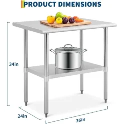 Stainless Steel Table For Prep & Work, 2-Tier Shelf Commercial Metal Worktable Adjustable Height & Leveling Feet, Extra Strength Kitchen Storage Rack