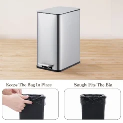 2.64 Gal/10L Slim Bathroom Trash Can, Stainless Steel Step-On Garbage Bin With Soft-Close Lid & Removable Inner Bucket, Narrow Recycle Bin -Furniture GUEST ca8adfd3 1415 48d7 9d52 d4fb4e29070c