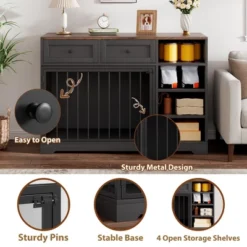 Dog Crate Furniture 47”, Large Dog Crate TV Stand With 2 Drawers And 4 Shelves, Wooden Dog Kennel Indoor, Decorative Dog Cage With Storage -Furniture GUEST ca8db142 abc4 428d 8fe4 06f9007f6df4