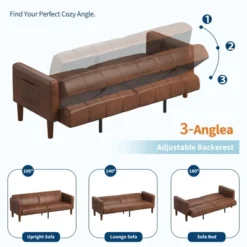 75" Futon Sofa Bed, Convertible Sleeper, Faux Leather Small Couch, Loveseat, Mid-Century Modern Couch For Living Room, Bedroom, Brown 13 75" Futon Sofa Bed, Convertible Sleeper, Faux Leather Small Couch, Loveseat, Mid-Century Modern Couch For Living Room, Bedroom, Brown -Furniture GUEST cab8ff3a 1c7e 457c 94b2 bbf982d9fe13