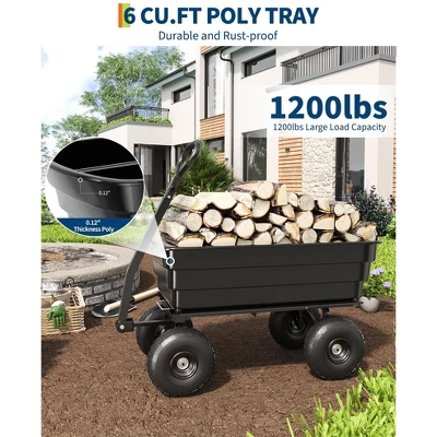 Poly Dump Cart - Heavy Duty 1200lbs Garden Cart With Quick-Release Dumping & No-Flat 13" Tires, Utility Wagon For Yard Work, Landscaping, Gardening 6 Poly Dump Cart - Heavy Duty 1200lbs Garden Cart With Quick-Release Dumping & No-Flat 13" Tires, Utility Wagon For Yard Work, Landscaping, Gardening - Image 4