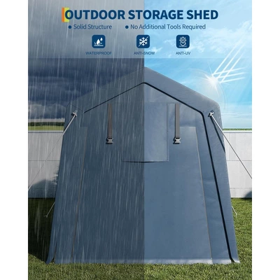 10'*15' Outdoor Storage Shed, Heavy Duty Carport With Roll-Up Door-Waterproof Portable Garage For Motorcycle, Tools, All-Weather Protection.gray 6 10'*15' Outdoor Storage Shed, Heavy Duty Carport With Roll-Up Door-Waterproof Portable Garage For Motorcycle, Tools, All-Weather Protection.gray - Image 4
