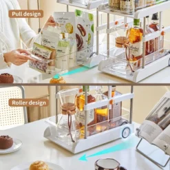 1 Pack 2 Tier Under Sink Organizer,Under Cabinet Organizer With Sliding Drawer Multifunctional Storage Shelves Pull Out Cabinet Organizer For Kitchen