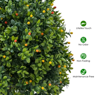 Artificial Topiary Boxwood Ball Trees 20 Inch, Fake Greenery With Fruits For Front Porch, Indoor Walkway, Set Of 2 4 Artificial Topiary Boxwood Ball Trees 20 Inch, Fake Greenery With Fruits For Front Porch, Indoor Walkway, Set Of 2 - Image 2