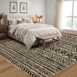 5x7 Washable Rugs Non Slip - Boho Geometric Area Rug For Living Room, Bedroom (Neutral) -Furniture GUEST cdabad1d 54fb 4247 b4eb 5abf61453275