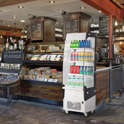 Commercial Refrigerator - 7.8 Cu.FT Open Merchandiser With Interior LED Lighting, Double-Layered Glass, 4 Wheels, 110V Floor Fridge 7 Commercial Refrigerator - 7.8 Cu.FT Open Merchandiser With Interior LED Lighting, Double-Layered Glass, 4 Wheels, 110V Floor Fridge - Image 5