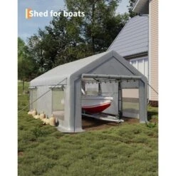 10x20 Ft Carport, Car Port With 200g PE Tarp, Roll-Up Doors, And 4 Windows