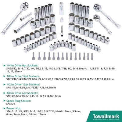Socket Wrench Set Tool Set - 213 Piece Mechanics Tool Kit With SAE/Metric Sockets, Cr-V Steel Construction, Storage Case For Home & Auto Repair 3 Socket Wrench Set Tool Set - 213 Piece Mechanics Tool Kit With SAE/Metric Sockets, Cr-V Steel Construction, Storage Case For Home & Auto Repair