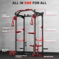 Power Rack, 1600LBS Capacity Squat Rack For Home Gym With Cable Crossover, Pull-up Bar, Multifunctional Home Gym Equipment With Attachments