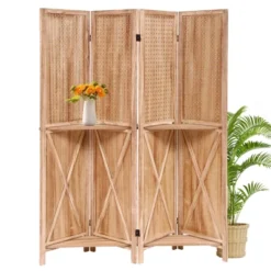 Wooden Room Divider Wall 4 Panel,5.6FT Tall Room Divider With Shelves,Folding Privacy Screens 67 In For Room Separation Home Office Bedroom -Furniture GUEST cece149a d99b 40ce 928b 991b5f10ca70