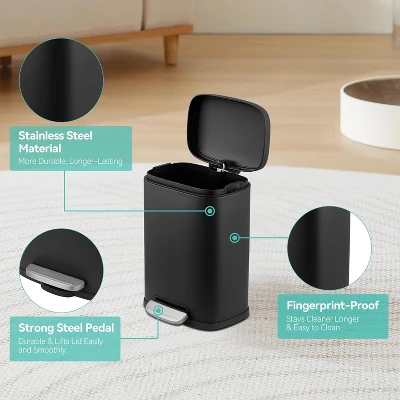1.3 Gallon Waterproof Bathroom Trash Can With Soft Close Lid & Removable Inner Bucket, 5 Liter Stainless Steel Garbage Can, Compact Waste Constainer 9 1.3 Gallon Waterproof Bathroom Trash Can With Soft Close Lid & Removable Inner Bucket, 5 Liter Stainless Steel Garbage Can, Compact Waste Constainer - Image 7