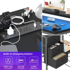 43 Inch Computer Desk, L Shaped Desk With Power Outlets And Led Lights, 3-Drawer Gaming Desk With Storage Shelves And Monitor Stand -Furniture GUEST cf5dc717 3cf3 43c1 9877 5978e3cd5558