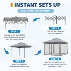 11x11 Pop Up Instant Gazebo Tent For Backyard, Pop Up Gazebo With Mosquito Netting, Outdoor Canopy Gazebos Waterproof With Portable Carrying Bag -Furniture GUEST cfed7b51 a29c 47ee b3b3 0be1b43227fd