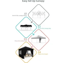10x10 Pop Up Canopy With Removable 4 Sidewalls - Easy Up Camping Tent With One Button Push Setup For Deck, Garden, Sports, Beach, Party -Furniture GUEST d0b6d49c ccfe 43ba 88dd 77132fee2863