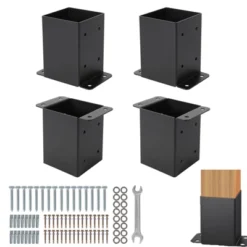 Post Base, 4x4 Post Base - Heavy Duty 4-Pack Powder-Coated Steel Brackets With Hardware For Deck, Fence, Pergola, Gazebo Anchor -Furniture GUEST d1880b3e 0db1 4171 a63d 7f41461513cd