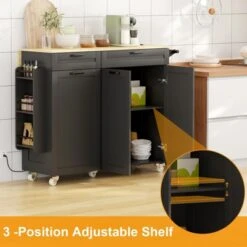 Kitchen Island With Trash Can Storage Cabinet, Kitchen Cart With Drop Leaf, Spice Rack, Towel Rack And Drawer