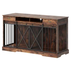 63'' Extra Large Double Dog Crate With Removable Divider, Heavy Duty Dog Kennel Furniture With 2 Drawers, Indoor Decorative Pet Cage TV Stand -Furniture GUEST d301683d 3ec4 4979 9034 91f1f66ad92f