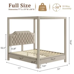 Upholstered Canopy Bed Frame Full Size With Headboard, Button Tufted, Nailhead Trim Design, No Box Spring Required 15 Upholstered Canopy Bed Frame Full Size With Headboard, Button Tufted, Nailhead Trim Design, No Box Spring Required -Furniture GUEST d37618d4 df86 4284 9977 a26b0354595f