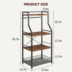 Kitchen Bakers Rack, Microwave Oven Stand With Large Wire Basket, Industrial Coffee Bar Station, 4-Tier Kitchen Utility Storage Shelf With 8 Hooks -Furniture GUEST d38ac449 3b7d 41f2 8104 e87dca513617