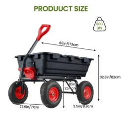 Garden Dump Cart,800lbs Heavy Duty Poly Yard Dump Garden Cart,with 10-Inch Tires,180¡ãRotating Handle,Steel Frame And Quick Release System For Garden