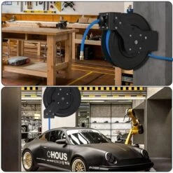 Auto Rewind Air Compressor Hose Reel 25FT 3/8" 300PSI | Commercial-Grade Dual Wall Mount Brackets + Tangles-Free Hybrids Hose