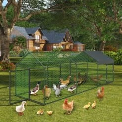 Chicken Coop Walk In Run - Galvanized Large Poultry Cage With Water-Resistant Cover, Outdoor Hen House For Backyard Farm -Furniture GUEST d5e45fb0 29f1 4bc3 9b34 19b04e5af650