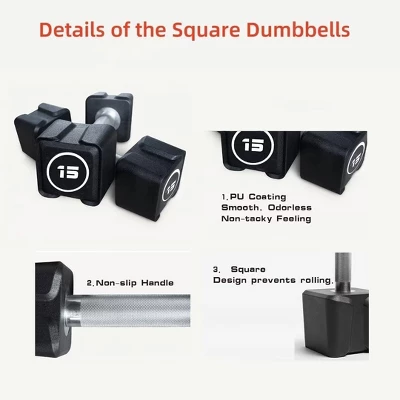 TROPOW Square Dumbbell (15KG/30LB/55LB) ¨C Black PU Coated Non-Slip Weight For Home Gym & Strength Training 6 TROPOW Square Dumbbell (15KG/30LB/55LB) ¨C Black PU Coated Non-Slip Weight For Home Gym & Strength Training - Image 4