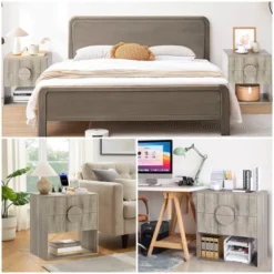 Nightstand Set Of 2 Wide Fluted Nightstand With Charging Station, Wood Nightstand With 2 Drawers And Open Shelves, Modern Night Stand -Furniture GUEST d68a29ca 5db6 4ccb a179 cad87c6cdc9c