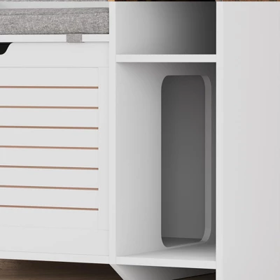 Cat Litter Box Enclosures With Top Opening With Cushion, Litter Box Furniture Hidden, Wooden Cat Washroom Indoor, Privacy Pet House 10 Cat Litter Box Enclosures With Top Opening With Cushion, Litter Box Furniture Hidden, Wooden Cat Washroom Indoor, Privacy Pet House - Image 8